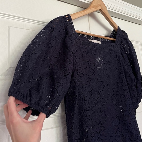 {LOFT} Lace Puff Short Sleeve Top in Navy - Womens XXS - NWT - Picture 4 of 9